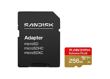 SanDisk MicroSDHC karta 256GB Extreme PLUS (R250/W170MB/s, UHS-I V30, Rescue Pro Deluxe) + adaptér