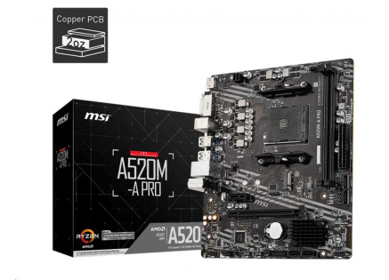 MSI MB Sc AM4 A520M-A PRO, AMD A520, 2xDDR4, m-ATX