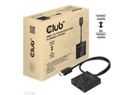 Club3D Switch, HDMI na 2xHDMI Oboustranný 2v1, 8K60Hz, 4K120Hz