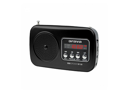 Orava RP 130 přenosný rádiopřijímač, SD Karta, výstup na sluchátka, LED displej, FM rádio, USB, AUX vstup, černý Orava RP 130 přenosný rádiopřijímač, SD Karta, výstup na sluchátka, LED displej, FM rádio, USB, AUX vstup, černý