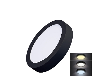 Solight LED mini panel CCT, přisazený, 12W, 900lm, 3000K, 4000K, 6000K, kulatý, černá barva