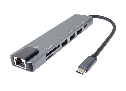 PremiumCord Adaptér USB-C na HDMI + USB3.0 + USB2.0 + PD + SD/TF + RJ45