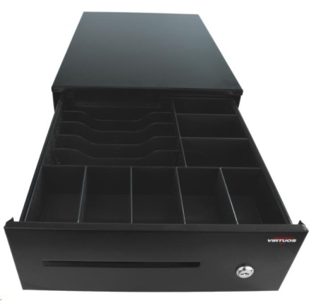 Virtuos pokladní zásuvka SK-325C - s kabelem, pořadač 6/8, 9-24V, černá