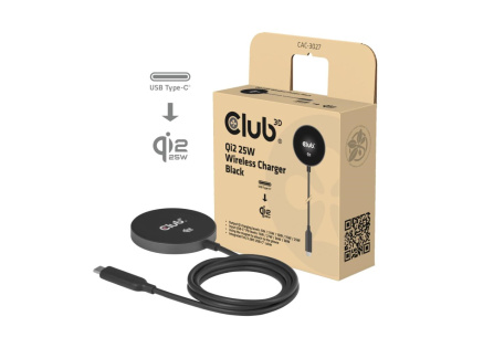 Club3D Bezdrátová nabíječka, 1x Qi2 25W, MagSafe, Qi certifikováno, černá