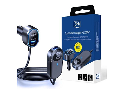 3mk Double Car Charger 135W PD QC PPS USB 2A4C Black/Gray
