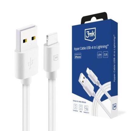3mk Hyper Cable A to Lightning 1.2m 5V/2.1A 12W White 3mk Hyper Cable A to Lightning 1.2m 5V/2.1A 12W White