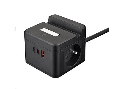 Viking síťový adaptér YC23H, 2x 230 V, 1x USB-A, 2x USB-C, dotykové světlo, funkce stojánku, černá