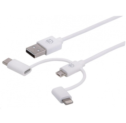 MANHATTAN USB 3-in-1 Charging and Data Cable, white