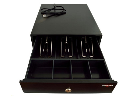 Virtuos pokladní zásuvka mikro EK-300C, 9V-24V, s kabelem 24V, pořadač 3/4, černá