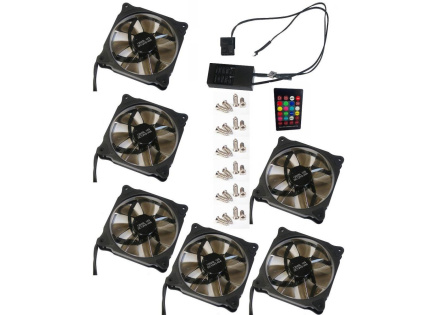 EUROCASE ventilátor RGB 120mm (Ring type), set 6ks + controller