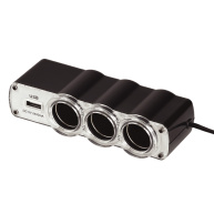 WG - Nabíječka do auta,  rozbočovač, 3x zásuvka zapalovače 12V + 1x USB-A, s prodloužením