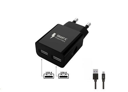 WG - Síťová nabíječka 2x USB-A 2,4A , Smart IC + kabel USB-A na Type-C, black