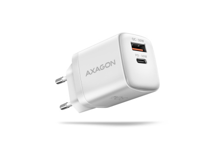 AXAGON ACU-PQ30W, Sil nabíječka do sítě 30W, 2x port (USB-A + USB-C), PD3.0/PPS/QC4+/SFC/AFC/Apple, bílá