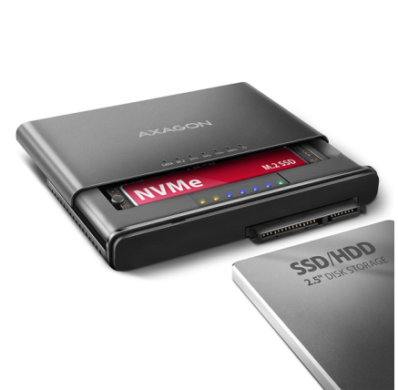 AXAGON ADSA-CC USB-C 10Gbps - NVMe M.2 SSD & SATA 2.5"/3.5" SSD/HDD CLONE MASTER 2 adaptér