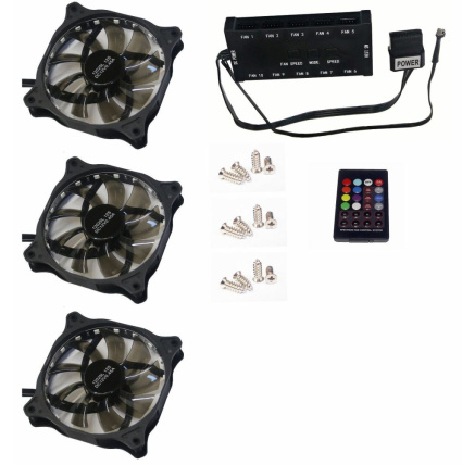 EUROCASE ventilátor RGB 120mm (FullControl spot Led), set 3ks + controller