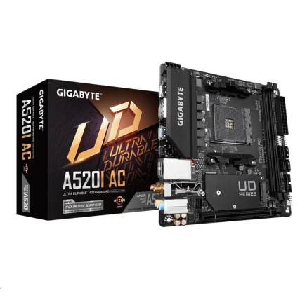 GIGABYTE MB Sc AM4 A520I AC, AMD A520, 2xDDR4, 1xDP, 2xHDMI, WI-FI, Mini-ITX
