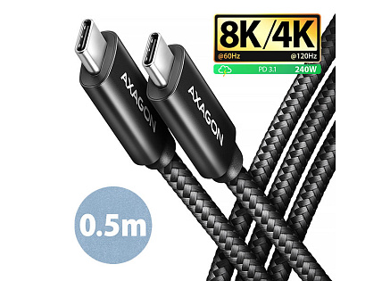 AXAGON BUCM4X-CM05AB NewGEN+ kabel USB-C  USB-C, 0.5m, USB4 Gen 3×2, PD 240W 5A, 8K HD, ALU, oplet, černý