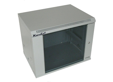 BAZAR - XtendLan 19" nástěnný rozvaděč 9U 600x450, nosnost 60 kg, skleněné kouřové dveře, svařovaný, šedý - poškozeno