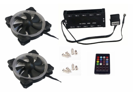 EUROCASE ventilátor RGB 120mm (Turbine blade, FullControl Led), set 2ks + controller