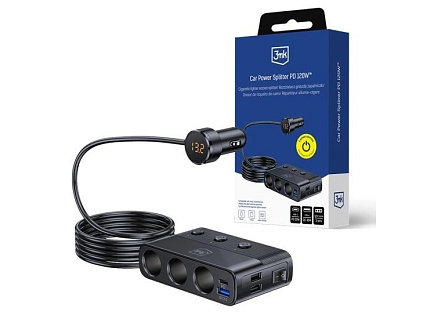 3mk Car Power Splitter 120W PD QC PPS USB 3A1C3 Socket Black 3mk Car Power Splitter 120W PD QC PPS USB 3A1C3 Socket Black