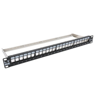 LYNX Patch panel, 19'', 24 portů, 1U, Cat5e/6/6A/7, neosazený, stíněný, vyvazovák, černý
