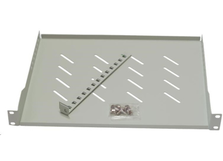 LEXI-Net 19" police s perforací 1U/350mm, nosnost 45kg, zadní nastavitelný úchyt, šedá