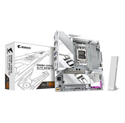 GIGABYTE MB Sc AM5 B850M A ELITE WF6E ICE, AMD B850, 4xDDR5, 1xDP, WiFi, mATX GIGABYTE MB Sc AM5 B850M A ELITE WF6E ICE, AMD B850, 4xDDR5, 1xDP, WiFi, mATX
