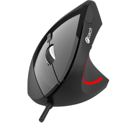 C-TECH myš VEM-09C, vertikální, 6 tlačítek, černá, USB