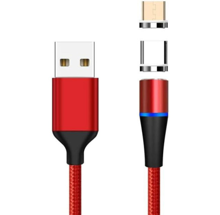 PREMIUMCORD Magnetický micro USB a USB-C nabíjecí a datový kabel 1m, červený PREMIUMCORD Magnetický micro USB a USB-C nabíjecí a datový kabel 1m, červený