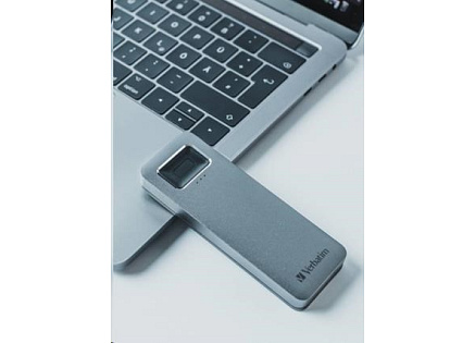 VERBATIM externí SSD 512GB, Executive Fingerprint Secure SSD, USB 3.2 Gen 1/USB-C, (W:356 MB/s, R:344 MB/s), šedá