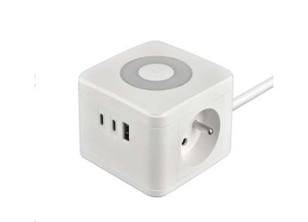 Viking síťový adaptér YC23L, 2x 230 V, 1x USB-A, 2x USB-C, dotykové světlo, délka 1,4 m, bílá Viking síťový adaptér YC23L, 2x 230 V, 1x USB-A, 2x USB-C, dotykové světlo, délka 1,4 m, bílá