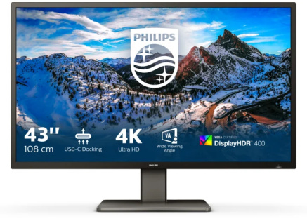 Philips MT VA LED 42,5" 439P1/00 - VA panel, 3840x2160, 400cd, 2x HDMI 2.0, 1x HDMI 1.4, DP, USB-C, USB 3.2, RJ45, repro