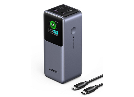UGREEN powerbanka s rychlým nabíjením 20000mAh 3-port s displejem, Li-ion, 130W, 2x USB-C, 1x USB-A, stříbrná