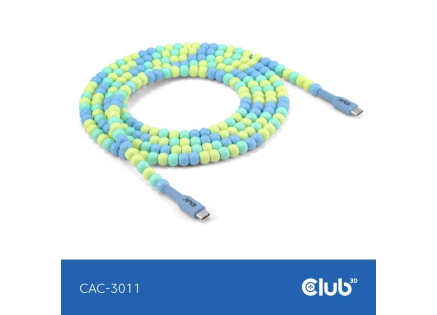 Club3D Kabel s korálky USB-C, 480Mbps, PD 60W, 2m, modrá