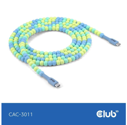 Club3D Kabel s korálky USB-C, 480Mbps, PD 60W, 2m, modrá Club3D Kabel s korálky USB-C, 480Mbps, PD 60W, 2m, modrá