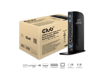 Club3D Dokovací stanice USB-A nebo USB-C, 10v1 2xDP, 6xUSB, 1xRJ45, 1x3.5mm, černá Club3D Dokovací stanice USB-A nebo USB-C, 10v1 2xDP, 6xUSB, 1xRJ45, 1x3.5mm, černá
