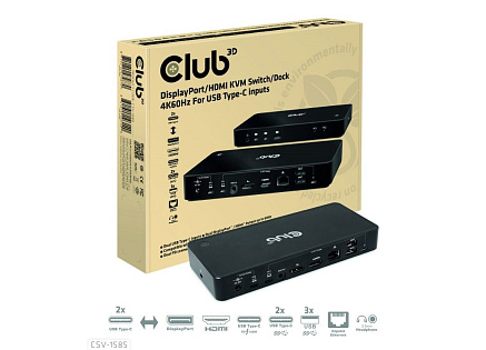 Club3D Dokovací stanice USB-C 10v1, 1xDP, 1xHDMI, 3xUSB-C, 3xUSB, 1xRJ45, 1x3.5mm, černá