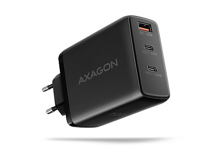AXAGON ACU-DPQ100, GaN nabíječka do sítě 100W, 3x port (USB-A + dual USB-C), PD3.0/PPS/QC4+/Apple, černá