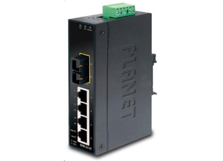 Planet ISW-511T, 4x 10/100Base-TX+ 1x 100FX 2km, MM, DIN, IP30, -40~75°C