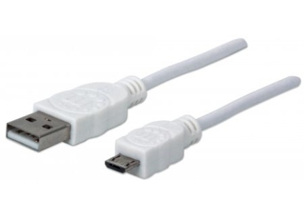 MANHATTAN Kabel propojovací USB 2.0  A Male / Micro-B Male, 1.8m, bílý