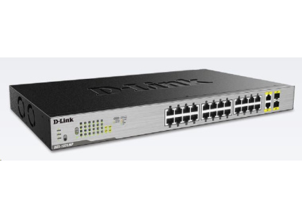 D-Link DGS-1026MP 26-Port Gigabit PoE Switch, 24x gigabit PoE RJ45, 2x gigabit RJ45/SFP, PoE budget 370W