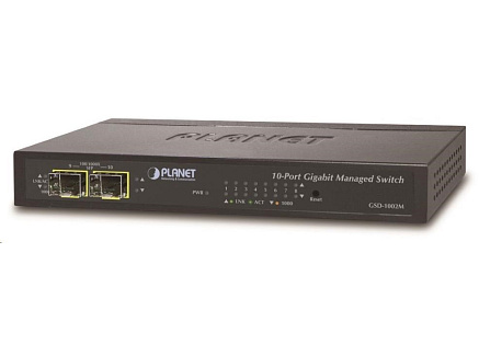 Planet GSD-1002M Switch, 8 x 10/100/1000 + 2 x 100/1000 Combo port, management, PoE-in napájení