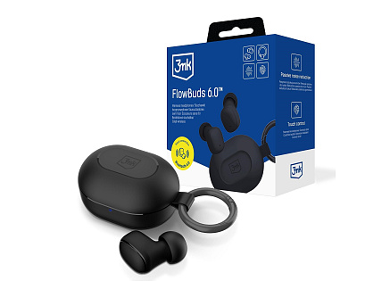 3mk bezdrátová stereo sluchátka FlowBuds 6.0 black, nabíjecí pouzdro, černá