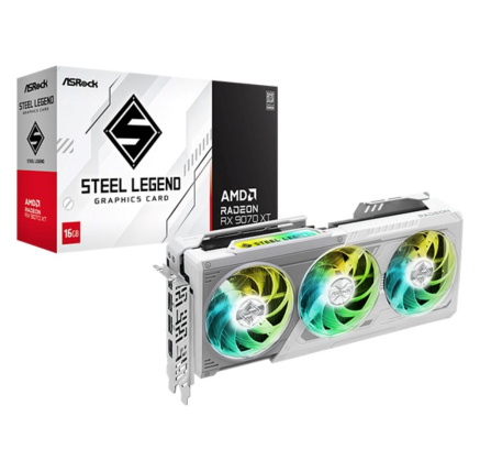 ASRock VGA AMD Radeon RX 9070 XT Steel Legend 16GB, RX 9070 XT, 16GB GDDR6, 3xDP, 1xHDMI