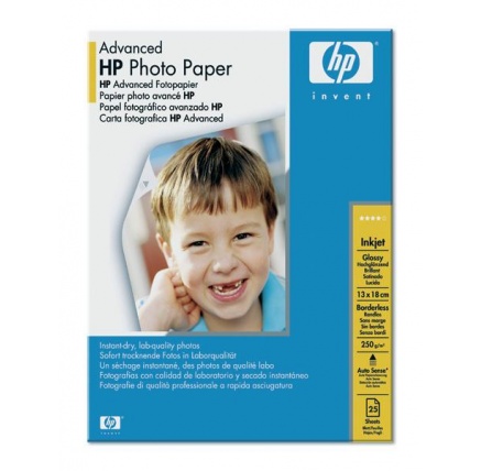 HP Advanced Glossy Photo Paper-25 sht/13 x 18 cm borderless,  250 g/m2, Q8696A