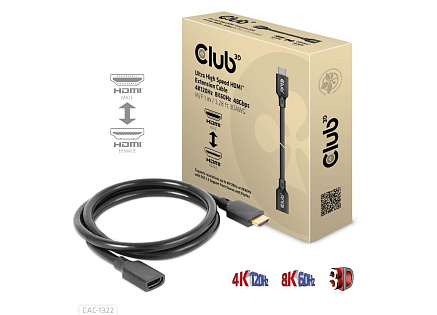 Club3D prodlužovací Ultra rychlý HDMI kabel, 4K120Hz, 8K60Hz, 48Gbps, M/F, 1m, 30 AWG