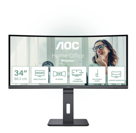 AOC MT VA LCD WLED 34" CU34P3CV - VA panel, 3440x1440, HDMI, DP, USB-C, 4xUSB 3.2, repro, vysk. stavitelny, zakriven AOC MT VA LCD WLED 34" CU34P3CV - VA panel, 3440x1440, HDMI, DP, USB-C, 4xUSB 3.2, repro, vysk. stavitelny, zakriven