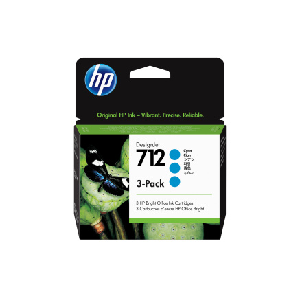 HP 712 3-Pack 29-ml Cyan DesignJet Ink Cartridge HP 712 3-Pack 29-ml Cyan DesignJet Ink Cartridge