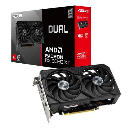 ASUS VGA AMD Radeon RX 9060 XT DUAL OC 8GB, RX 9060 XT, 8GB GDDR6, 2xDP, 1xHDMI