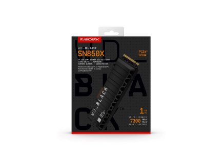 WD BLACK SSD NVMe 1TB PCIe SN850X Powered by SanDisk, Gen4, (R:7300, W:6300MB/s), Chladič WD BLACK SSD NVMe 1TB PCIe SN850X Powered by SanDisk, Gen4, (R:7300, W:6300MB/s), Chladič